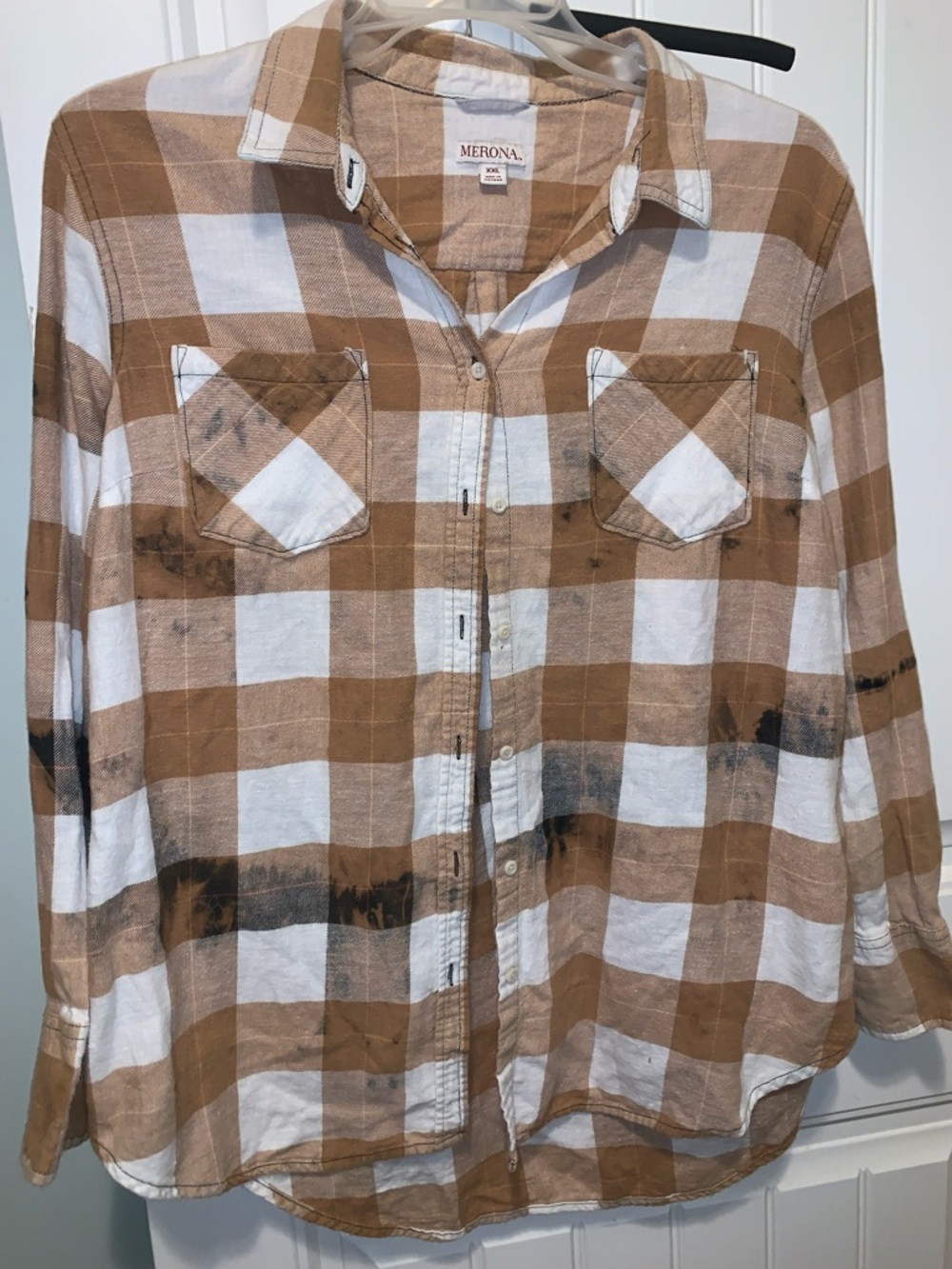 Merona Tan & White Plaid Button-Front Shirt
